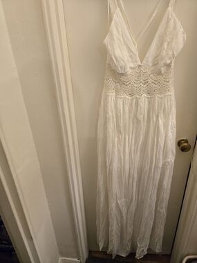 Miss Avenue White Crochet-Waist Maxi Dress